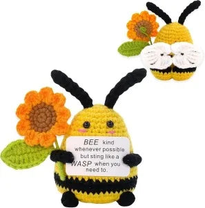 Positive Crochet Doll Energy Mini Pocket Hug Cute Bee Animal Funny Handmade Creative Ornaments Birthday Gift Desktop Toy Good Vibrations