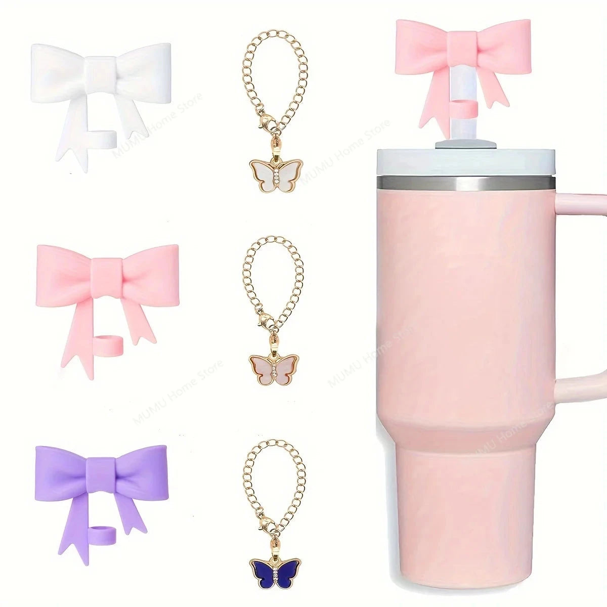 9pcs Accessories Set for Stanley Cup 30oz/40oz Spill Proof Stopper Flowers Straw Cover Silicone Boot Charm Butterfly Chain Good Vibrations Adult Super Store