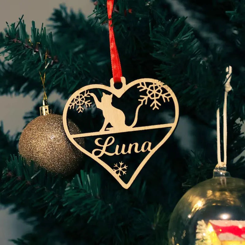 Personalized Cat Christmas Tree Decoration Custom Baubles Set Cat Gift Christmas Heart Bauble Personalised Hanging Ornament Good Vibrations