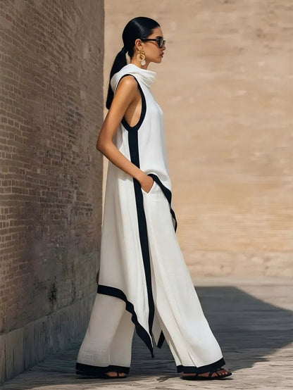 2026 New European American Women's Two-Piece Set: Solid Sleeveless Blouse with High Waist Pants, Elegant Casual Matching Outfit Good Vibrations