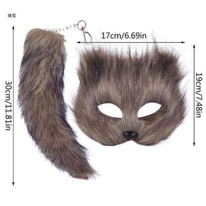 Faux Furs Foxes Tail Cats Mask Therian Mask and Tail Halloween Cosplays Party GOOD Vibrations