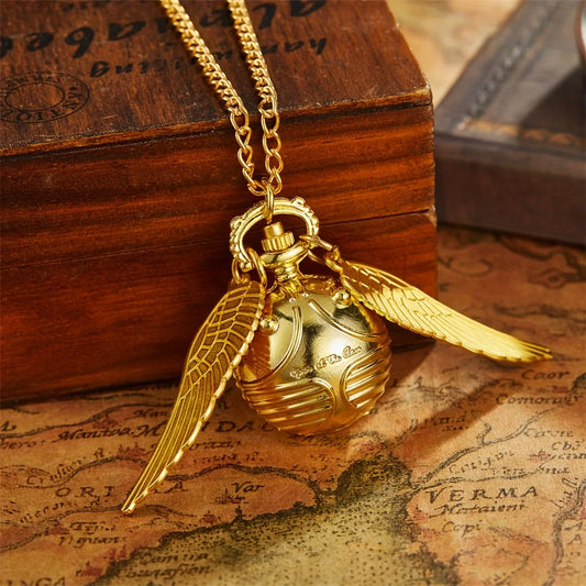 large small Golden Snitch spherical quartz pocket watch fashion sweater angel wing necklace pendant men and women pocket watch Good Vibrations