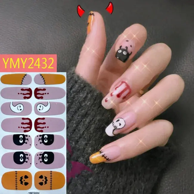 Halloween Nail Stickers Full Cover Adhesive  Nail Polish Wraps Blood Pumpkin Ghost Nail Decals DIY Festival Nail Patch Decors Good Vibrations