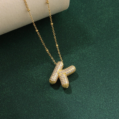 New Luxury Zircon Crystal 26 English Letters Stainless Steel Necklaces For Women Trendy Female Choker Chain Jewelry Wholesale Good Vibrations