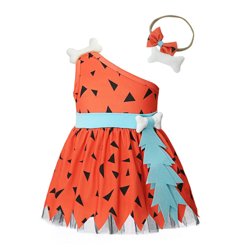 Infant Toddle Kids Pebble Bone Stone Fancy Dress Up Halloween Costume Kids Caveman Cavegirl Flint stone Costume For Baby Girl Good Vibrations