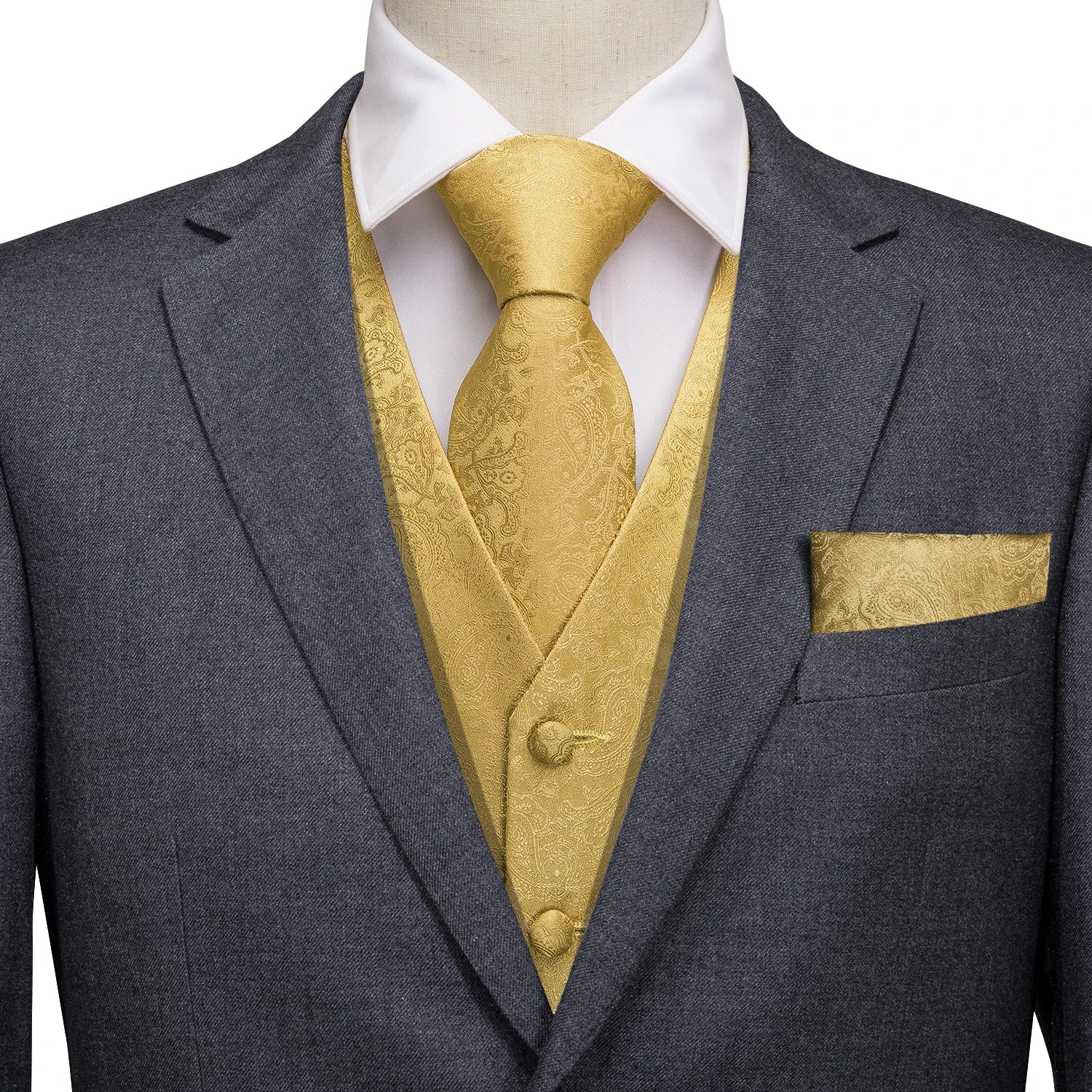 Hi-Tie Black Men Silk Vest Paisley Jacquard Necktie Hankerchief Cufflinks Sets Male Sleeveless V-Neck Waistcoat Business Formal Good Vibrations