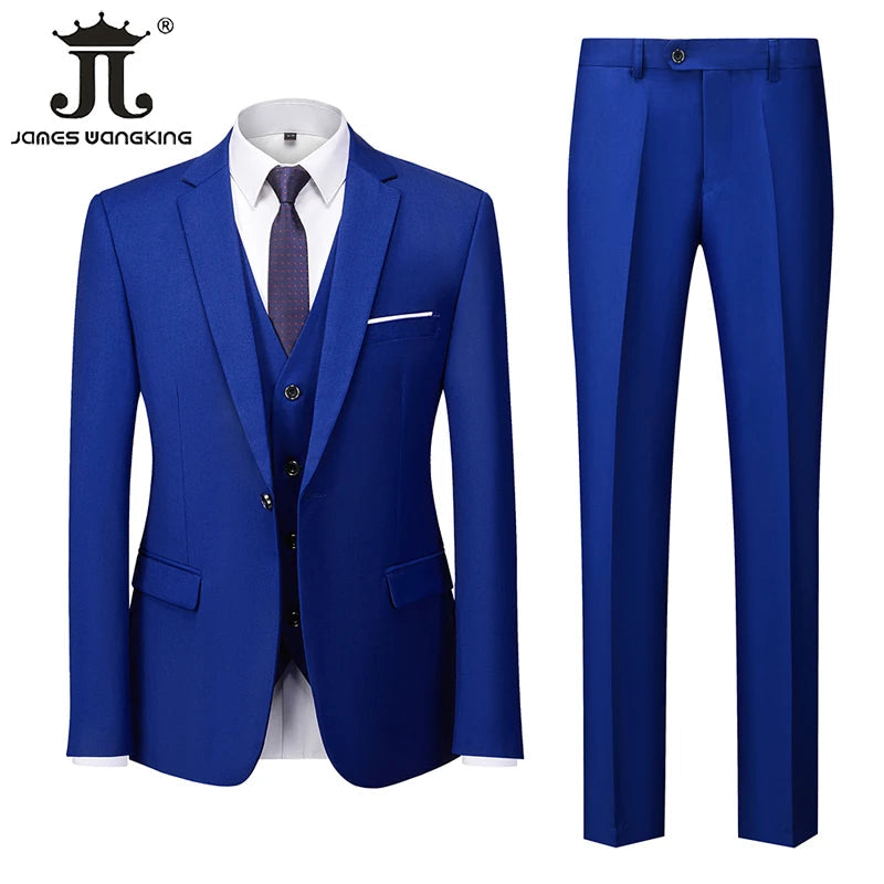 18 Color M-6XL ( Jacket + Vest + Pants ) Boutique Solid Color Men's Official Business Suit Bride's Wedding Dress Party Male Suit Good Vibrations