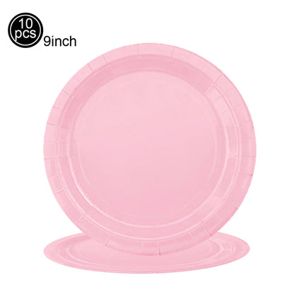 Pink Party Disposable Tableware Solid Color Party Pink Plates Cup Tablecloth Birthday Wedding Baby Shower Picnic Party Supplies Good Vibrations
