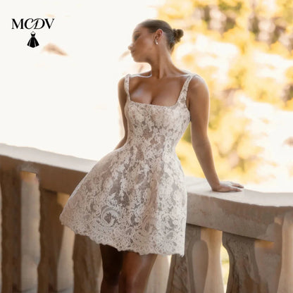 Mini Wedding Dress A Line Applique Lace Sleeveless Short Wedding Reception Dress Above Knee vestido de novia corto Customized Good Vibrations