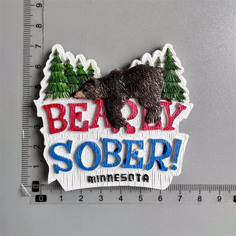 USA Alaska Bear Kawaii Fridge Magnets Tourism Souvenir British Canada Bear Refrigerator Magnetic Stickers Cute Magnet Decor Gift Good Vibrations