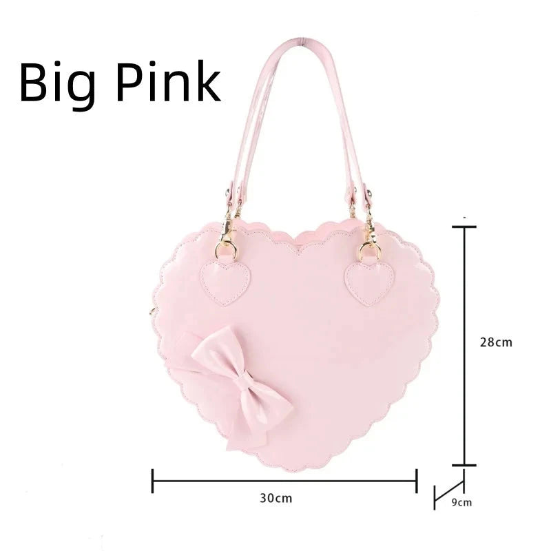 PU Heart Lolita Handbags Girls Bowknots Decor Japanese Shoulder Bags Two Sized Kawaii Shell Purses Cute Pink Messenger Bag Gifts Good Vibrations