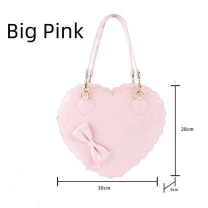 PU Heart Lolita Handbags Girls Bowknots Decor Japanese Shoulder Bags Two Sized Kawaii Shell Purses Cute Pink Messenger Bag Gifts Good Vibrations