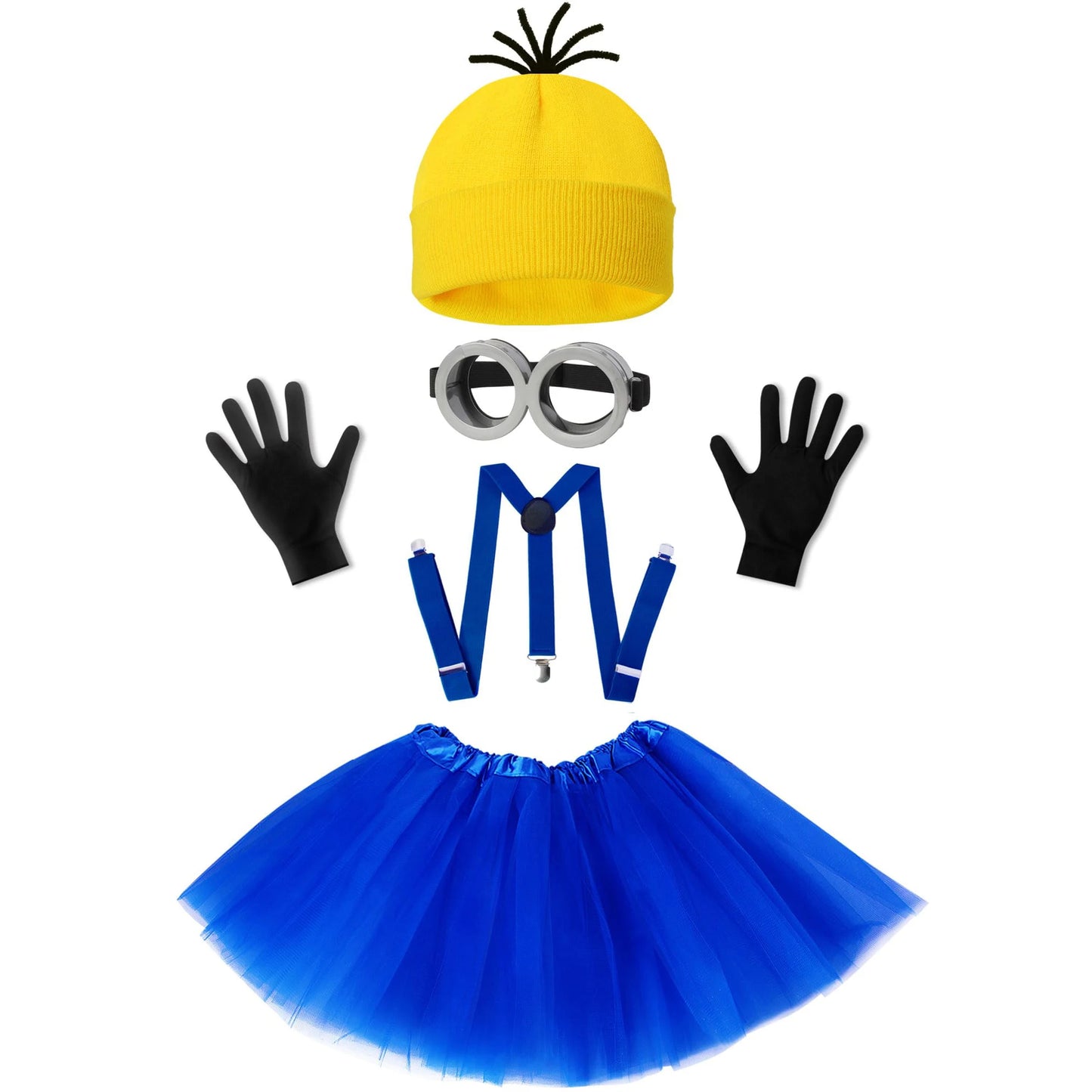 5 PCS Halloween Costume for Kids Girls,Goggles/Beanie/Tutu Skirt/Suspenders/Gloves Halloween Christmas Costume Accessories Good Vibrations