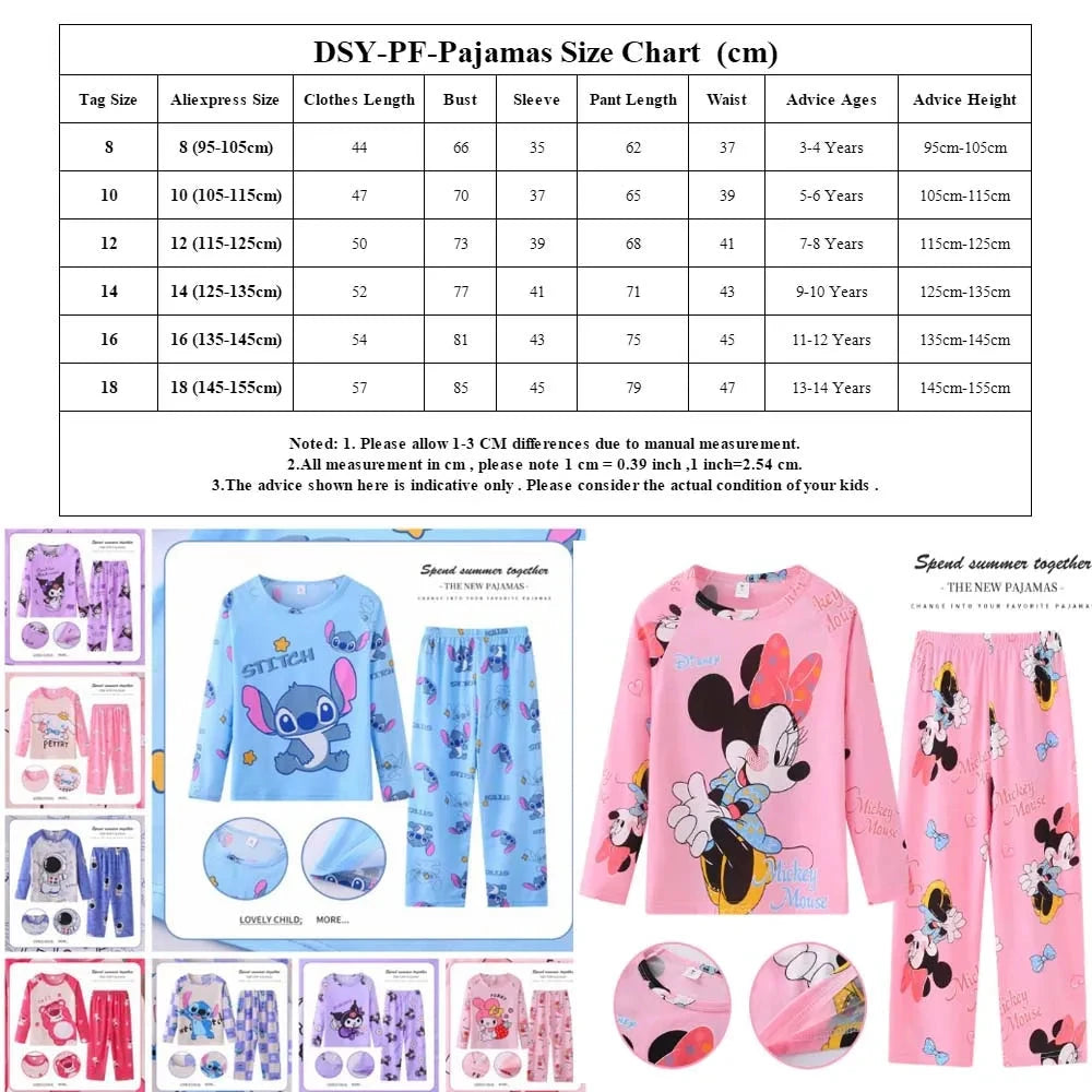 New Pajamas Boys Girls Pajamas Stitch Clothing Sets Kids Long Sleeve +Pant 2 Pieces Children Home Clothing Girl Nightgown Pjs Good Vibrations