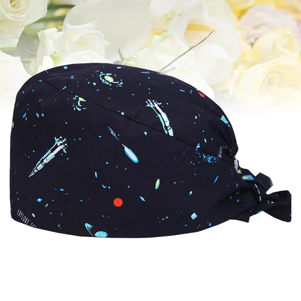 Hat Men Adjustable Bouffant Bonnet Working Hats Print Scrub Cap Button Elasticity Good Vibrations