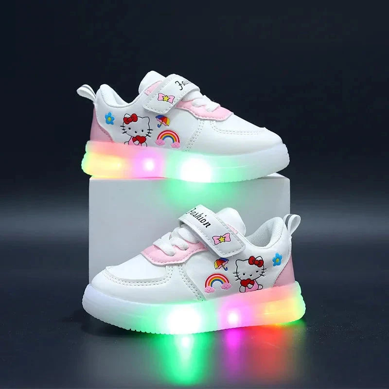 Sanrio LED Kids Shoes for Girls Cute Cartoon Hello Kitty Shoes Summer Girl Kawaii Shoes Soft Bottom Sneakers Casual Shoes Good Vibrations