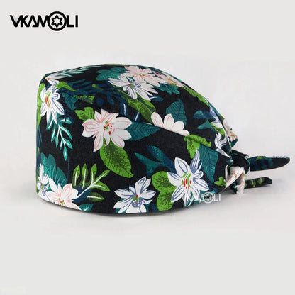 Flower printing hats scrubs women hats Health service Workers adjustable caps beauty salon Work Frosted cap lab pet store hats Good Vibrations