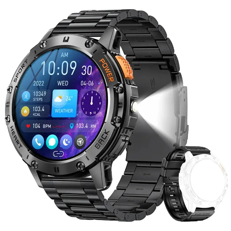 For Android ios New AMOLED Smart Watch Men with Flashlight Sports Waterproof Fitness Tracker Bluetooth Call Smartwatch Man+Box Good Vibrations