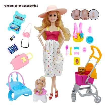 1 Sets Puzzle Toy 30cm Pregnant Big Belly Doll Toy Set Dog Cart Doll Accessories Childbirth Function Set Good Vibrations