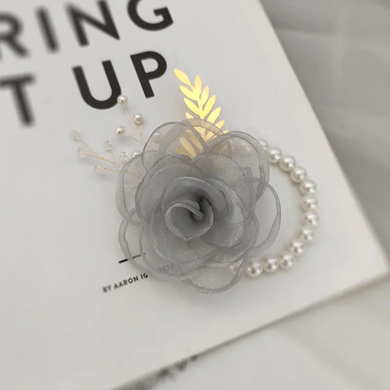 Girls Bridesmaid Wrist Flowers Pearl Ribbon Rose Bracelet for Wedding Prom Party Bride to Be Bridesmaid Gift Wedding Accessories Good Vibrations