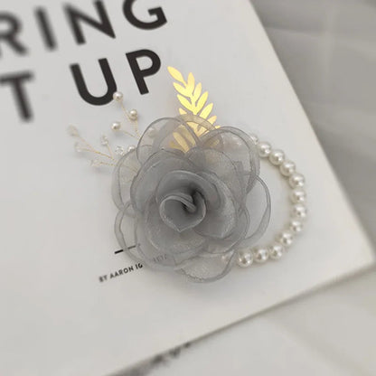 Girls Bridesmaid Wrist Flowers Pearl Ribbon Rose Bracelet for Wedding Prom Party Bride to Be Bridesmaid Gift Wedding Accessories Good Vibrations