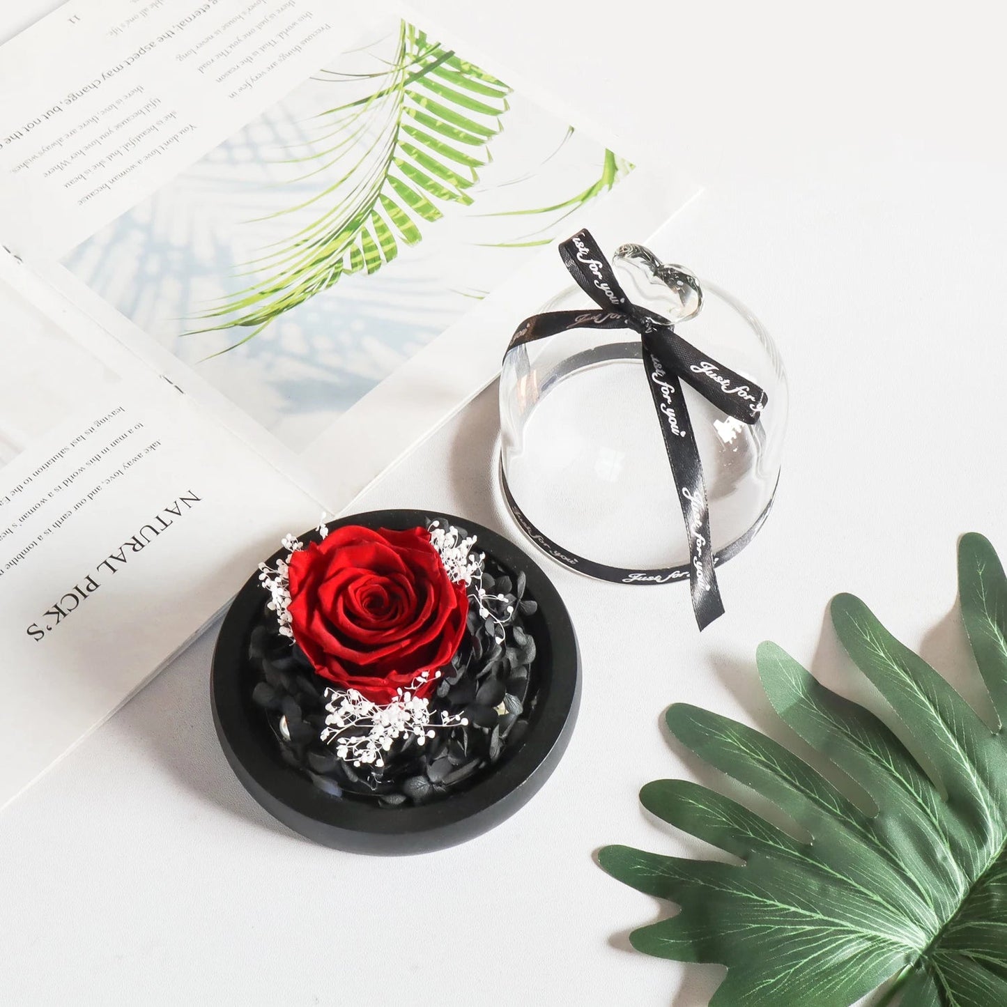 Gifts for Girls Eternal Flowers In Heart Glass Dome with Led Light Forever Preserved Rose Wedding Gift for Mom Women Girlfriend Good Vibrations