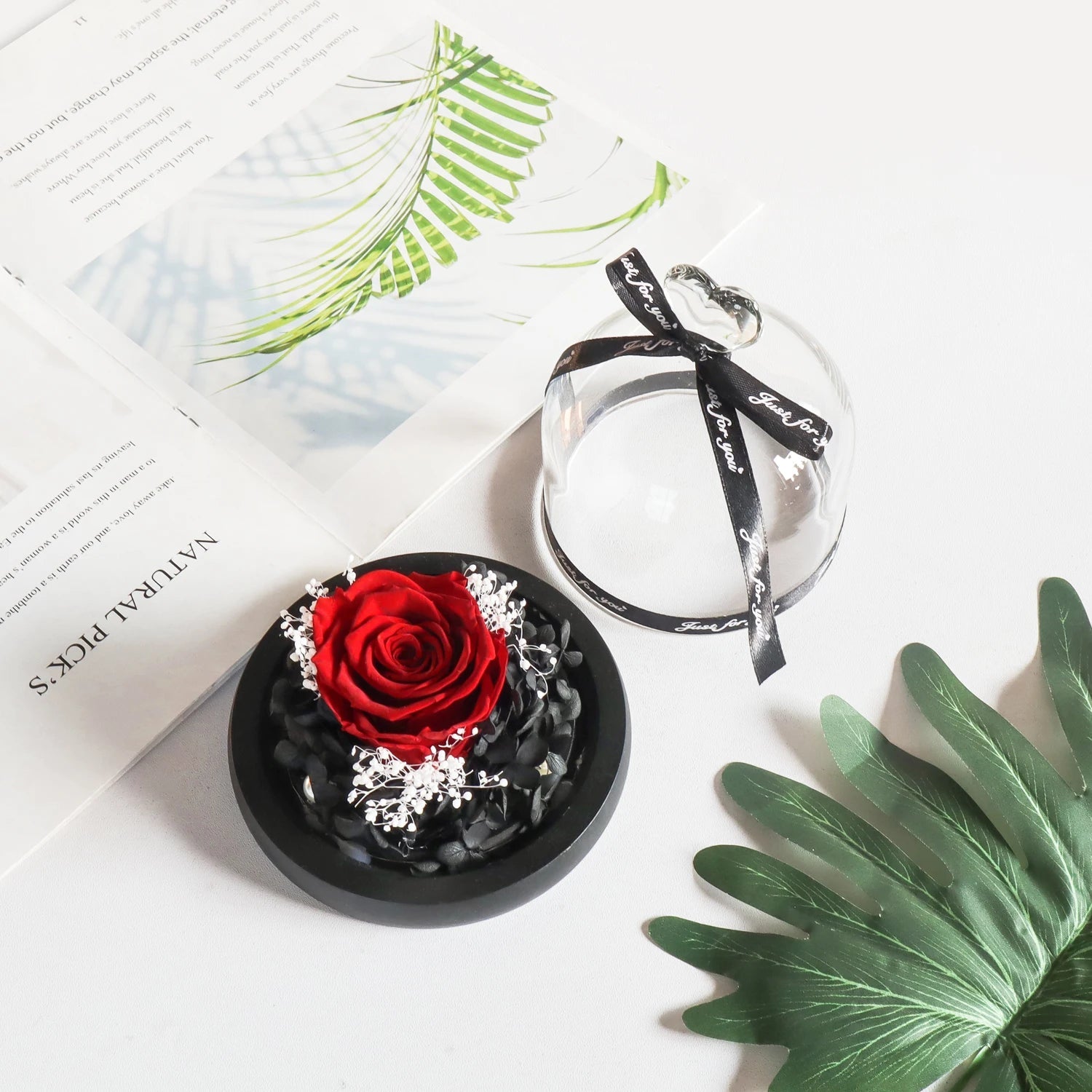 Gifts for Girls Eternal Flowers In Heart Glass Dome with Led Light Forever Preserved Rose Wedding Gift for Mom Women Girlfriend Good Vibrations