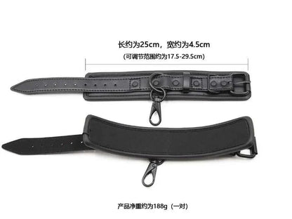 SM erotic leather handcuffs and footcuffs for bondage binding.