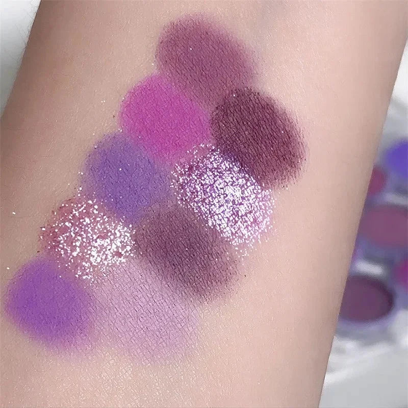9Colors Glitter Eyeshadow Palette Smoke Purple Lace Shimmer Pearlescent Matte Acrylic Eye Shadows Palette Waterproof Eye Make Up Good Vibrations