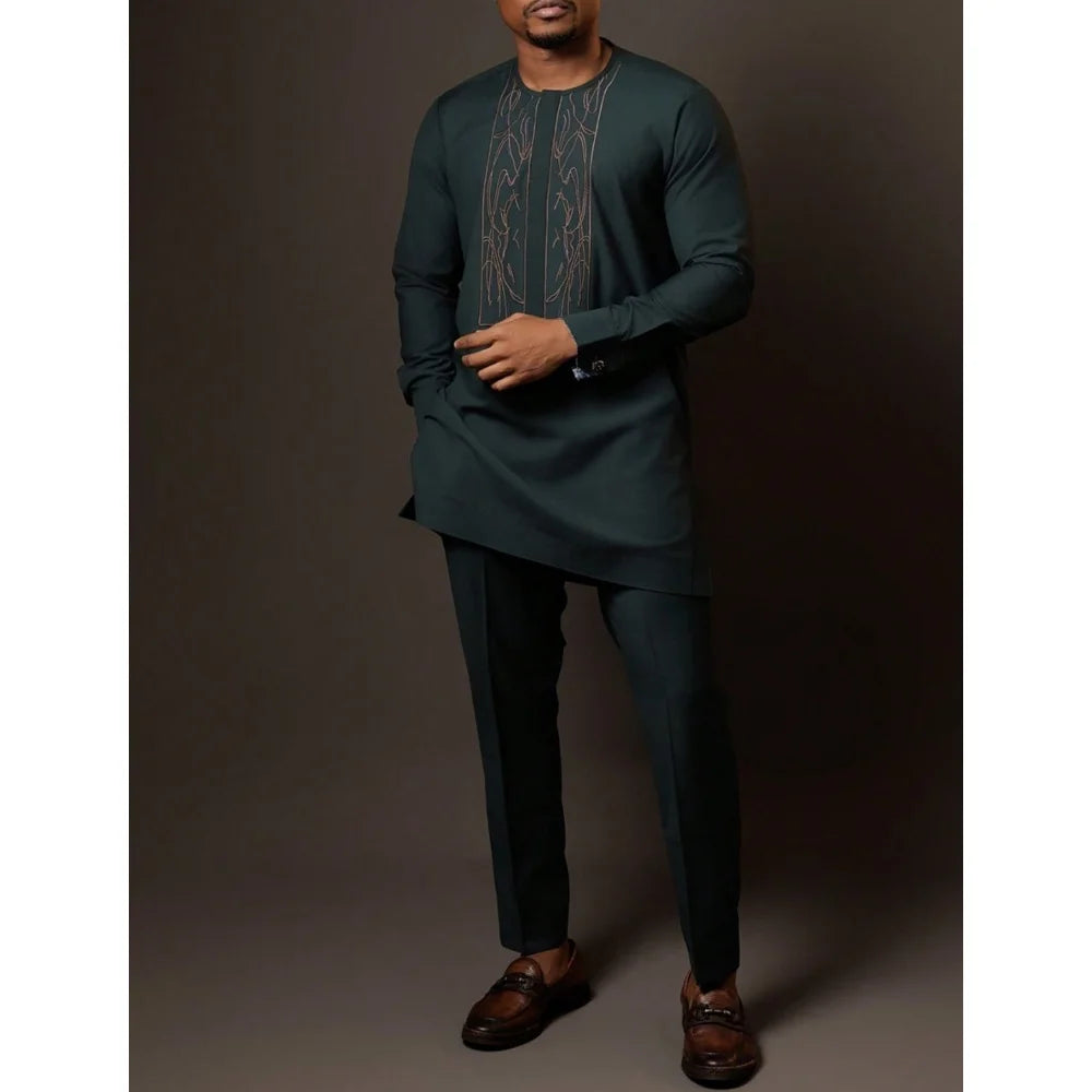 New Dashiki Luxury Full Set Men's Set Round Neck Embroidered Men's Set African Traditional Two Piece Set Men's Full Set Suit Good Vibrations