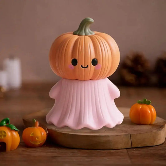Handheld Pumpkin Decoration Halloween Ghost Ornament Pink Halloween Ghost Figurine Set with Pumpkin Decoration Resin for Home Good Vibrations