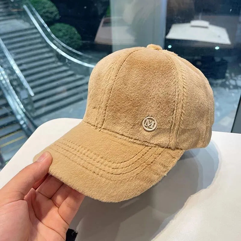 M Versatile Baseball Cap Blended Cap Brand Female Autumn And Winter All Match Plush Hat Suitable For Face Big Baseball Caps Good Vibrations