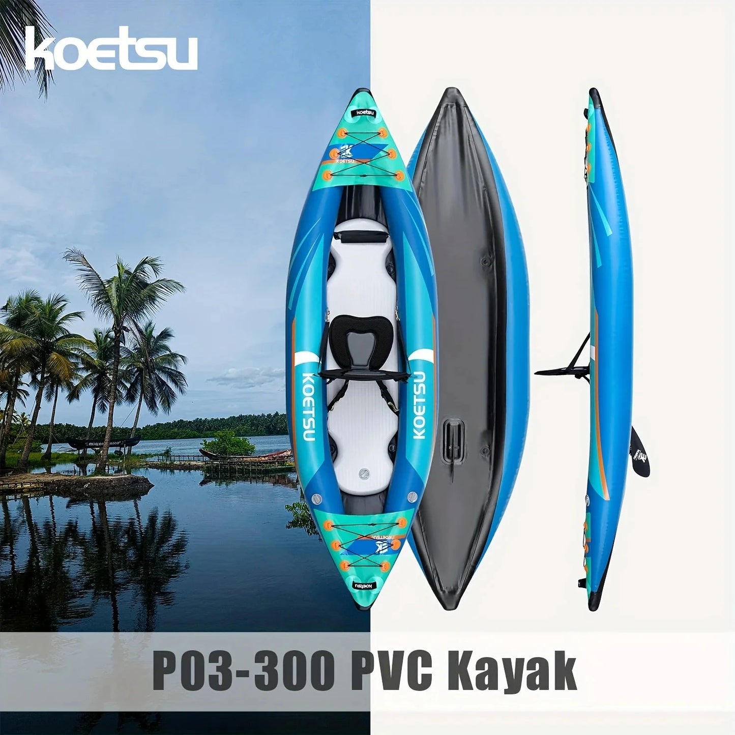 KOETSU P03 brushed inflatable kayak single and double inflatable boat,suitable for water outdoor activities, sports, fishing Good Vibrations
