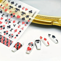 Poker Playing Card Nail Art Stickers 5D Embossed Nail Decoration DIY for Manicure Poker Suit Design Decals Self-Adhesive Supply Good Vibrations