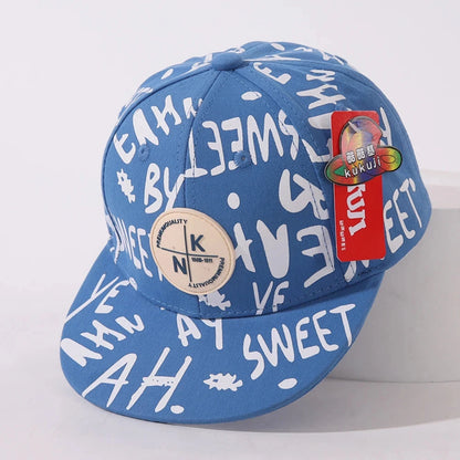 Children's Fashion Hats Spring And Autumn New Baby Graffiti English Flat Cap Kid's Hip-hop Baseball Caps Good Vibrations