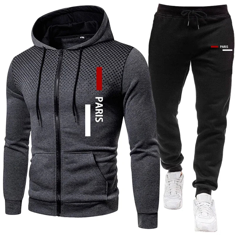 Men's Sportswear Hooded Sweatshirt and Sweatpants Urban Casual Sporty Zipper Hoodie Jogging Suit Fall/winter Training Outfits Good Vibrations