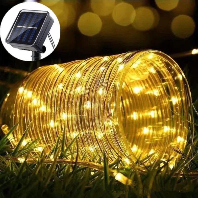 Solar Rope Lights Outdoor LED String Lights 8 Modes Garden Hose Lights Decorative Wedding Christmas Halloween Patio Porch Pool Good Vibrations