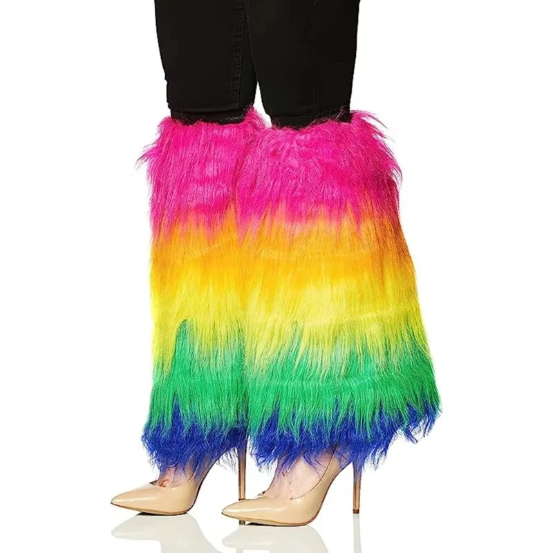 Halloween Carnival Role Play Accessories Leg Covers Colorful Stitching Fluorescent Faux Fur Warm Foot Covers Party Performance Good Vibrations