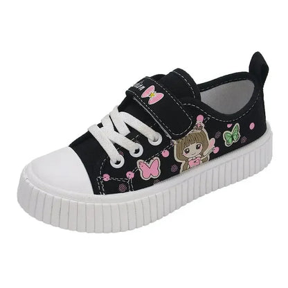 Children's Canvas Shoes Spring Autumn White Embroidery Cartoon Boys and Girls Single Shoes Pink Soft Non-slip Kids Casual Shoes Good Vibrations
