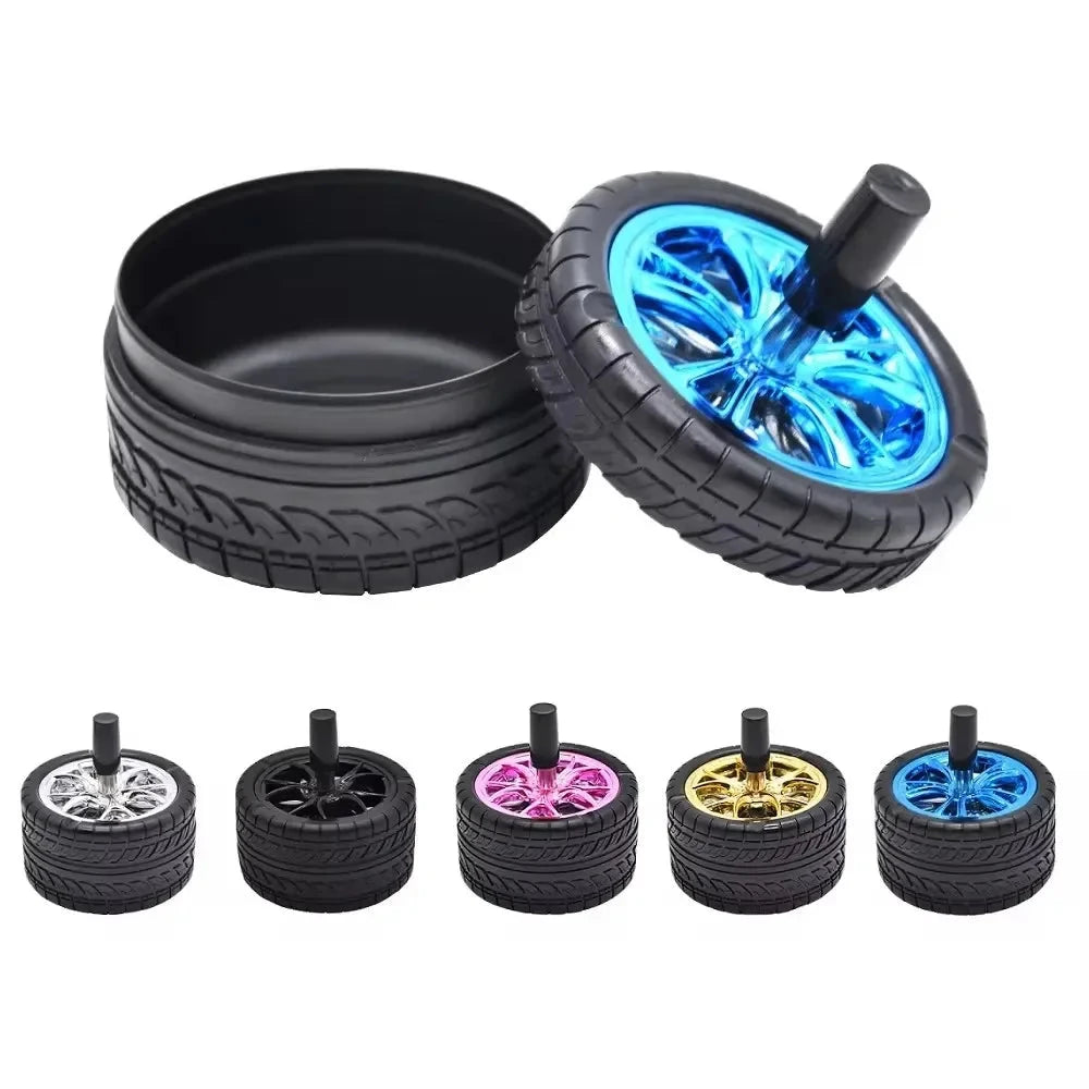 New Creative Tyre Hub Rotating Style Fashion Ash Tray Alloy Round Smokeless Press Up Ashtray portable ashtray Good Vibrations Adult Super Store