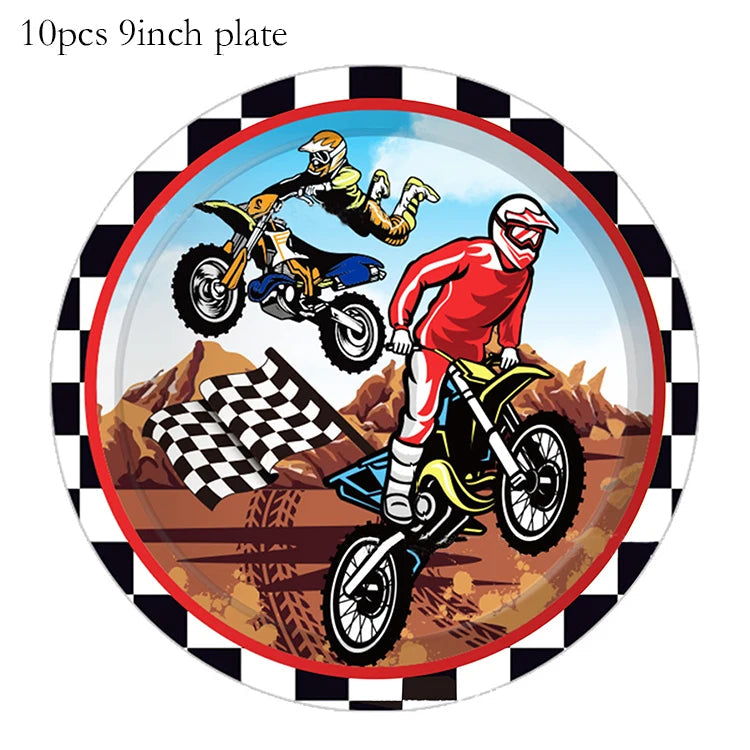 Dirt Bike Party Decor Motorcycle Banners Balloons Tableware Motocross Paper Cups Plates Napkins Motorcycle Theme Party Supplies Good Vibrations