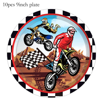 Dirt Bike Party Decor Motorcycle Banners Balloons Tableware Motocross Paper Cups Plates Napkins Motorcycle Theme Party Supplies Good Vibrations