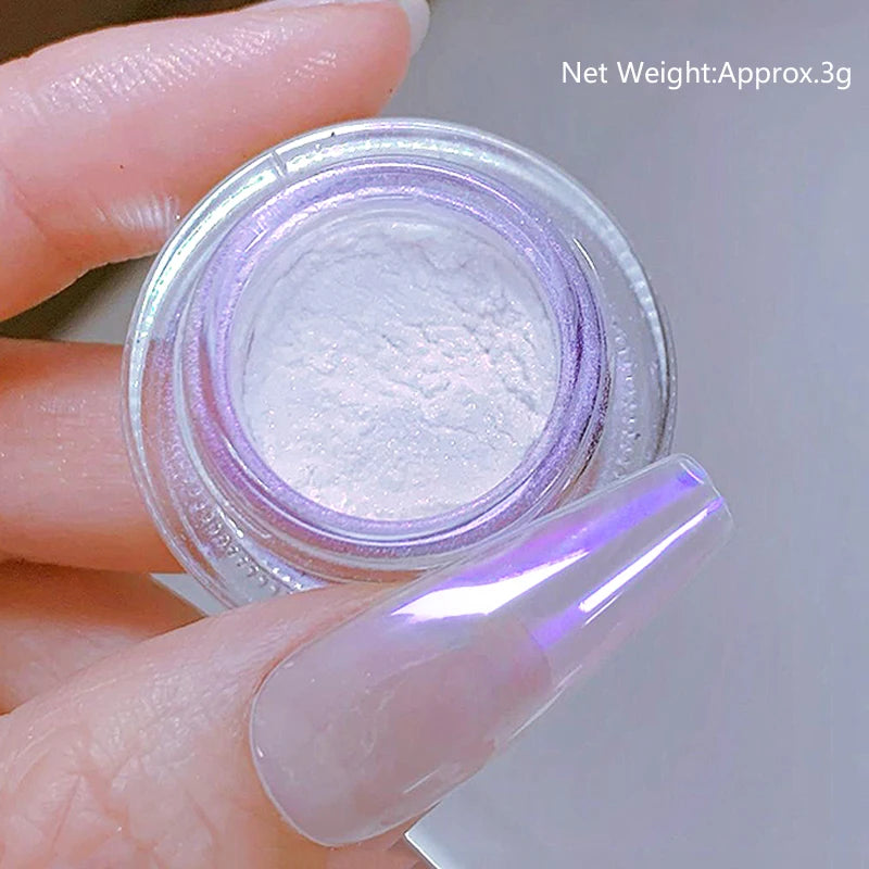 NICOLE DIARY Moonlight Mirror Nail Powder Aurora Silver Glitter Metallic Effect UV Gel Polish Pigment Chrome DIY Nail Decoration Good Vibrations