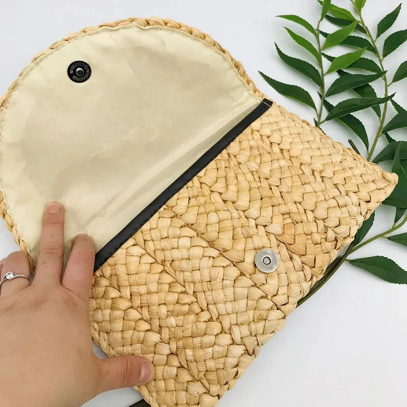 Corn Husk Weave Dinner Clutch Bag Women's Fashion Simple Solid Straw Large Purse Woman Summer Casual Vacation Ladies Wallet 2025 Good Vibrations