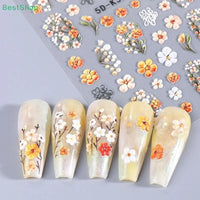 ★★★Colorful 5D Flower Embossed Nail Stickers Fresh Floral Designs Five-Petal Flower Self-Adhesive DIY Nail Art Decals Good Vibrations