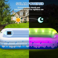 Pool with Lights - 145'' X 74'' X 22'', Thickened Blow Up Pool with Seats & Backrest for Adults, 7 Color Big Swimming Pool Good Vibrations