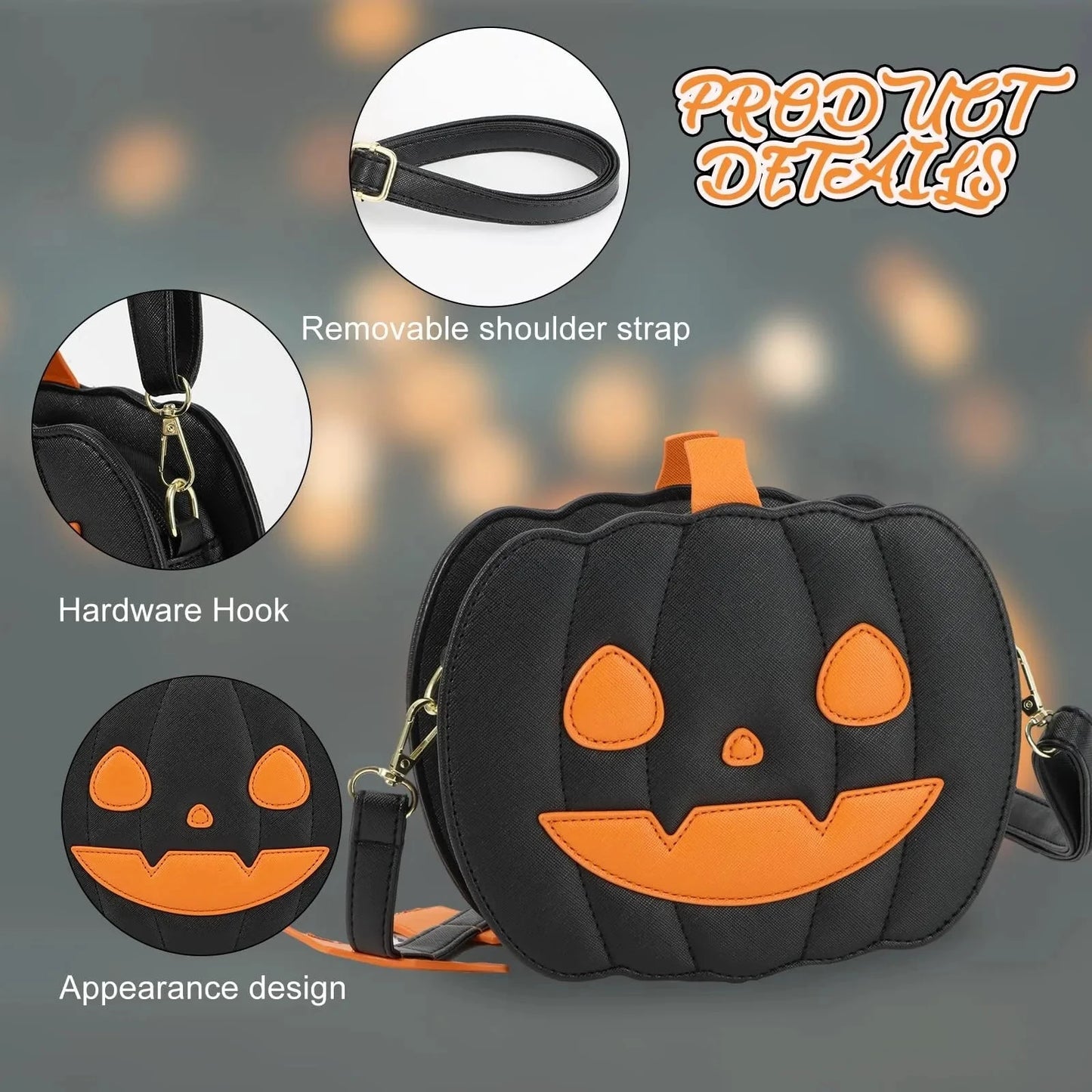 Halloween Pumpkin Shoulder Bag Women Novelty Purse PU Leather Female Daily handbag Halloween cute Candy Bags for Children Good Vibrations
