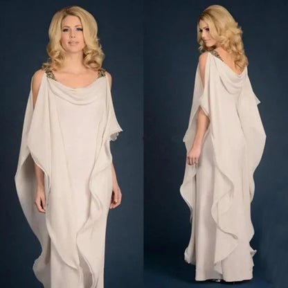 Latest Elegant Sleeveless Mother of the Bride Dresses Jewel Neck Cowl Back Tiered Wedding Party Gowns Floor Length On Sale 2022 Good Vibrations