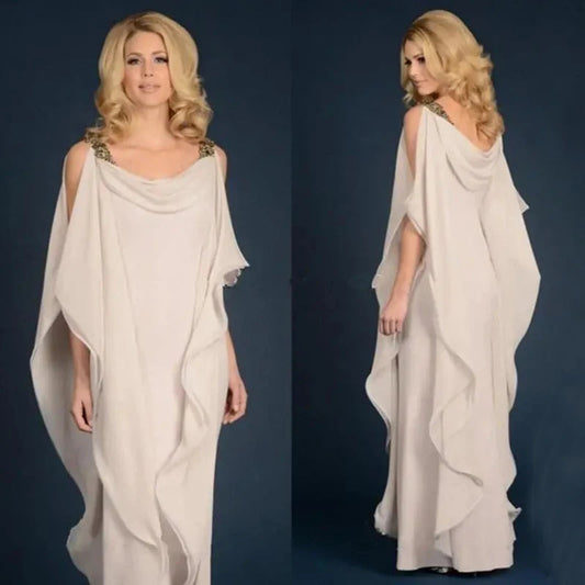 Latest Elegant Sleeveless Mother of the Bride Dresses Jewel Neck Cowl Back Tiered Wedding Party Gowns Floor Length On Sale 2022 Good Vibrations