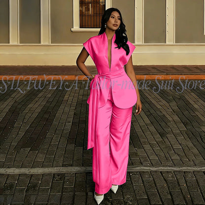 Modern Women Suits For Wedding Business Fashion 2 Pieces Sets Elegant Women's Sets Outfits Short Sleeves Jacket Pants Customized Good Vibrations